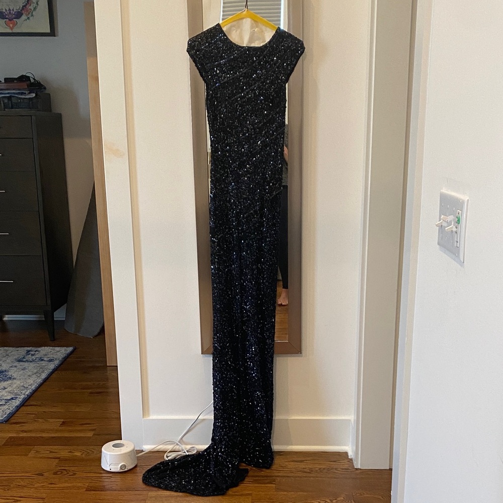 Elegant Alice and Olivia Navy Sequin Gown
